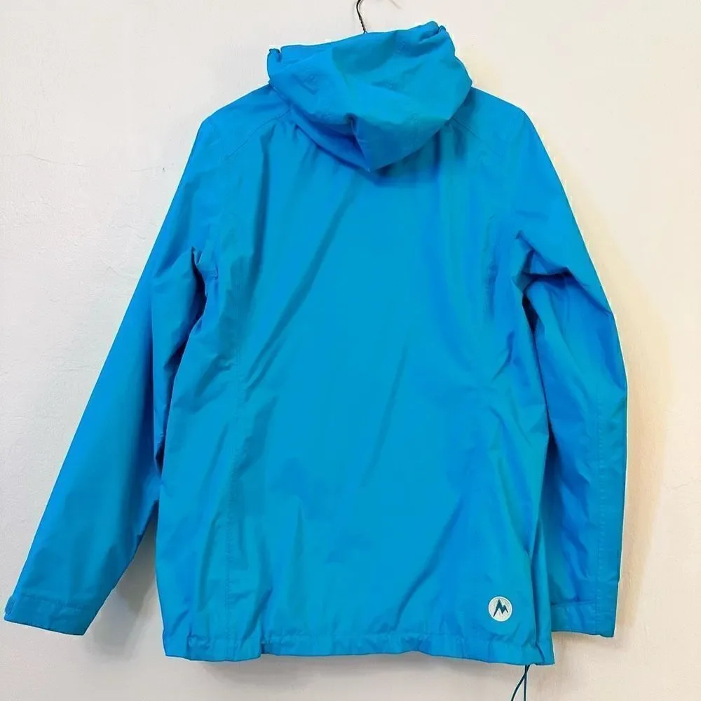 Marmot Full Zip Mesh Lined Hooded Windbreaker Rain Coat Blue Size Medium